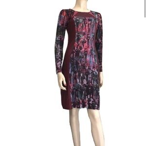 Eroke pencil dress made in Italy burgundy & print